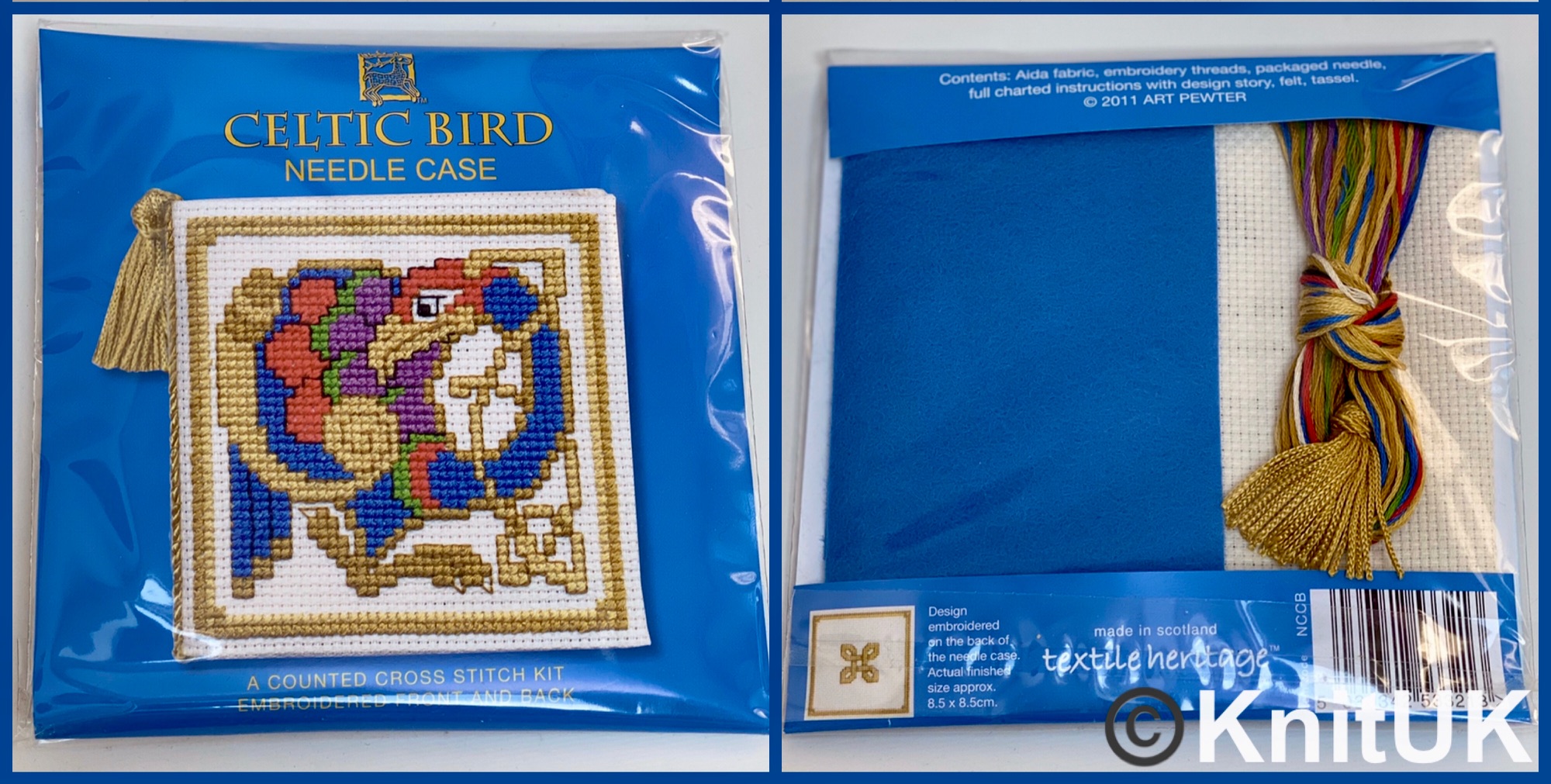 Textile Heritage Needle Case Celtic Bird cross stitch kit Made in Scotland