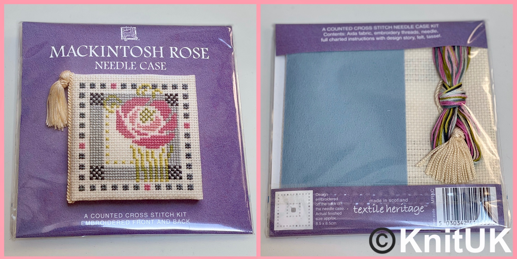 Textile Heritage Needle Case Mackintosh Rose cross stitch kit Made in Scotl