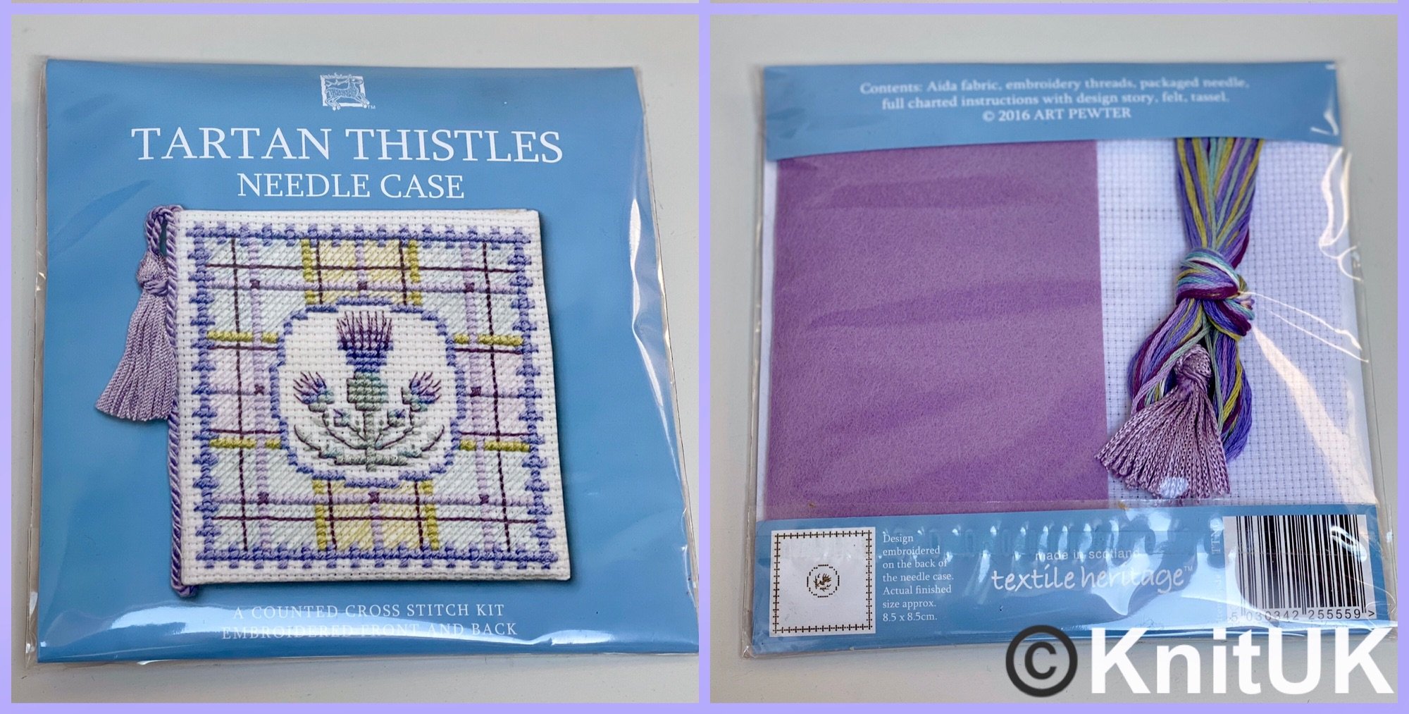 Textile Heritage Needle Case Tartan Thistles cross stitch kit Made in Scotl