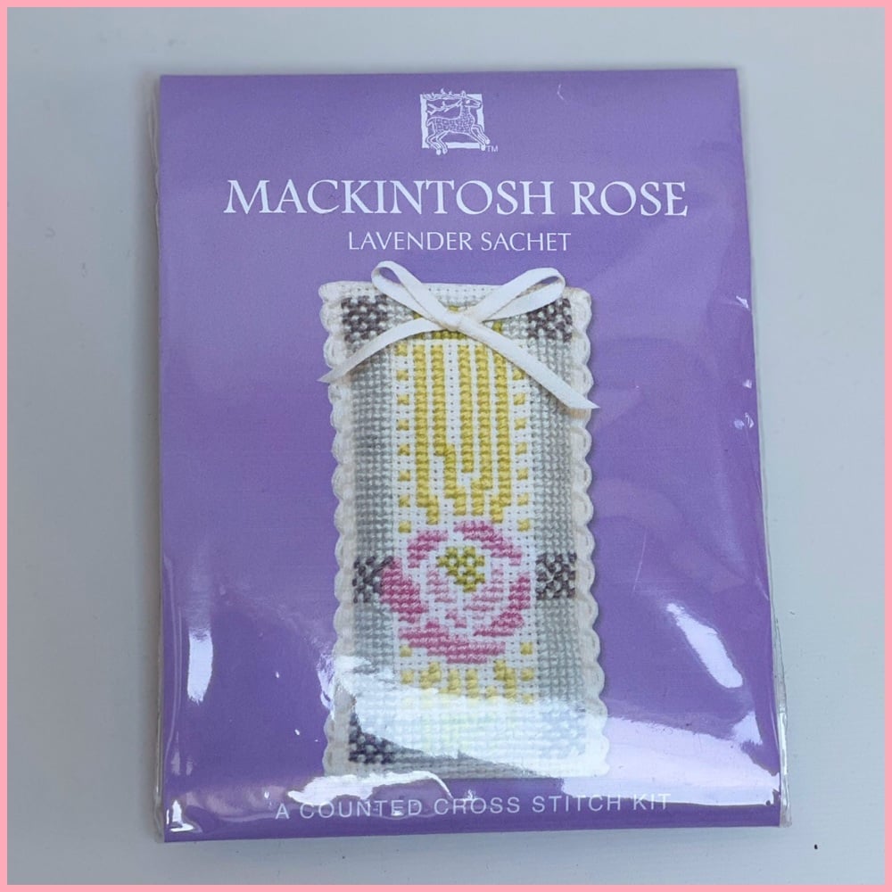 SACHET Mackintosh Rose. Cross Stitch Kit by Textile Heritage (Made in UK)