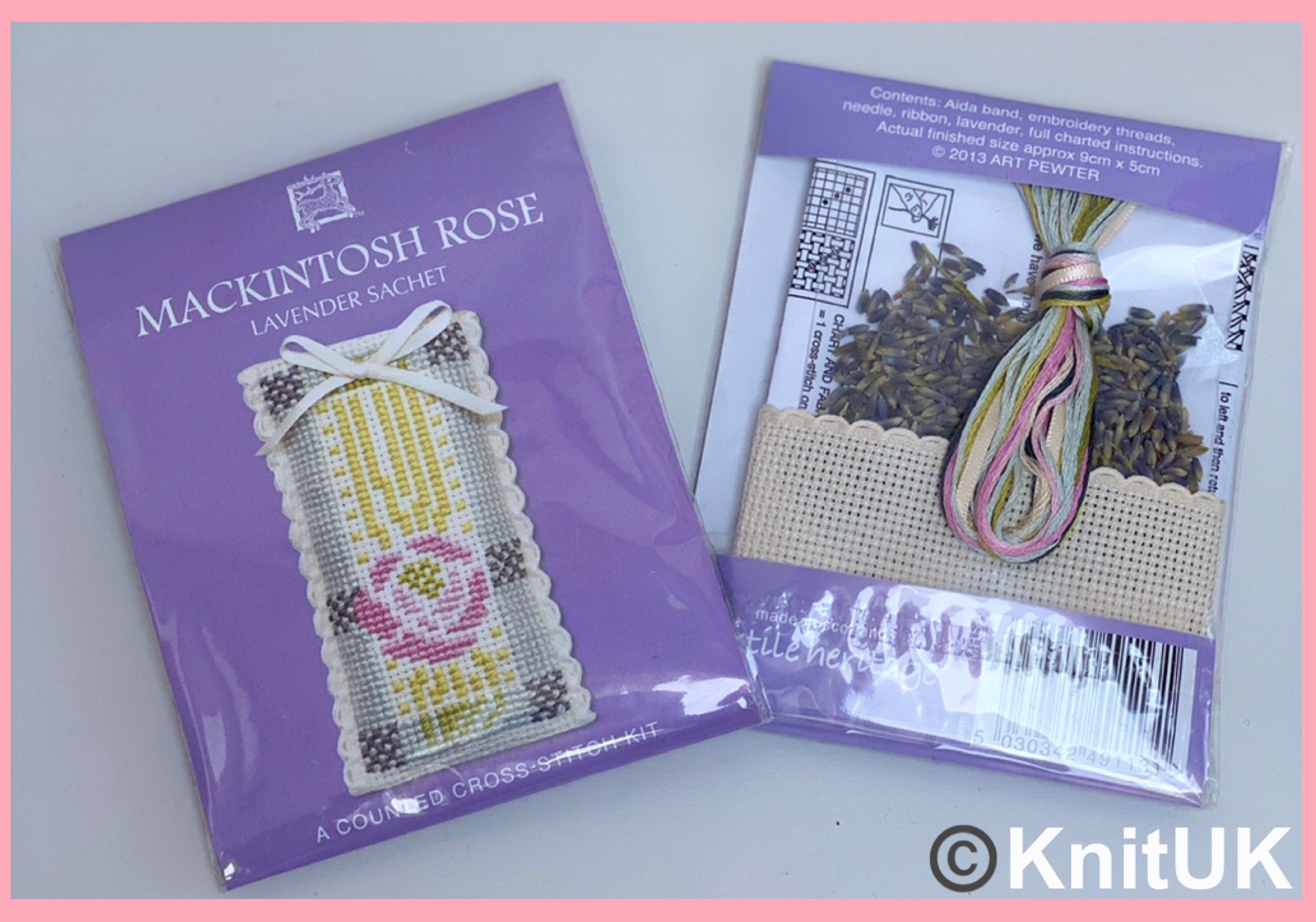 Textile Heritage Cross stitch Kit Sachet Mackintosh Rose made in Scotland U