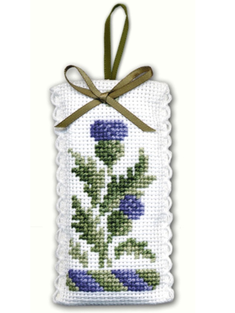SACHET Victorian Thistle. Cross Stitch Kit by Textile Heritage. (Made in UK)