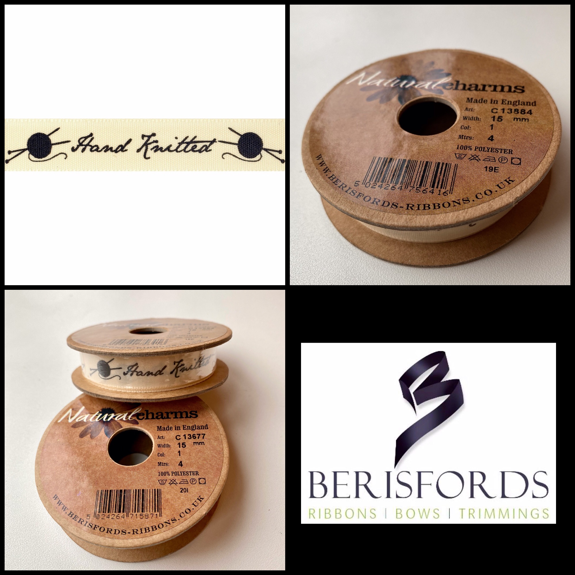 Berisfords ribbon &ldquo;handknitted&rdquo;