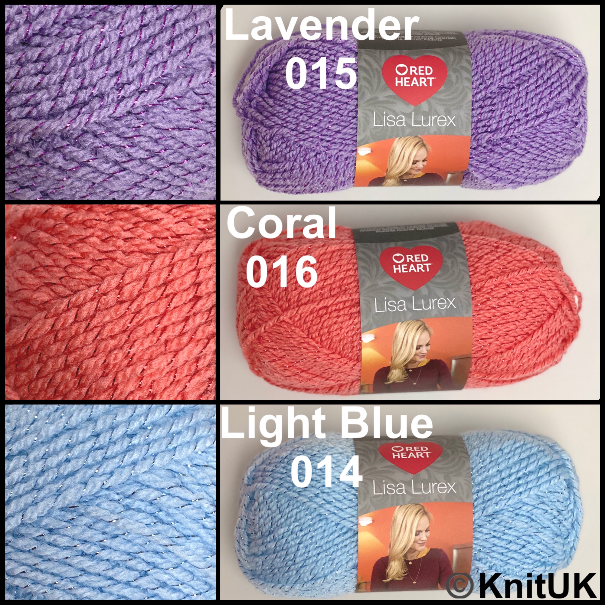 Red heart Lisa Lurex. Lavender light blue coral dk loom knitting crochet ya