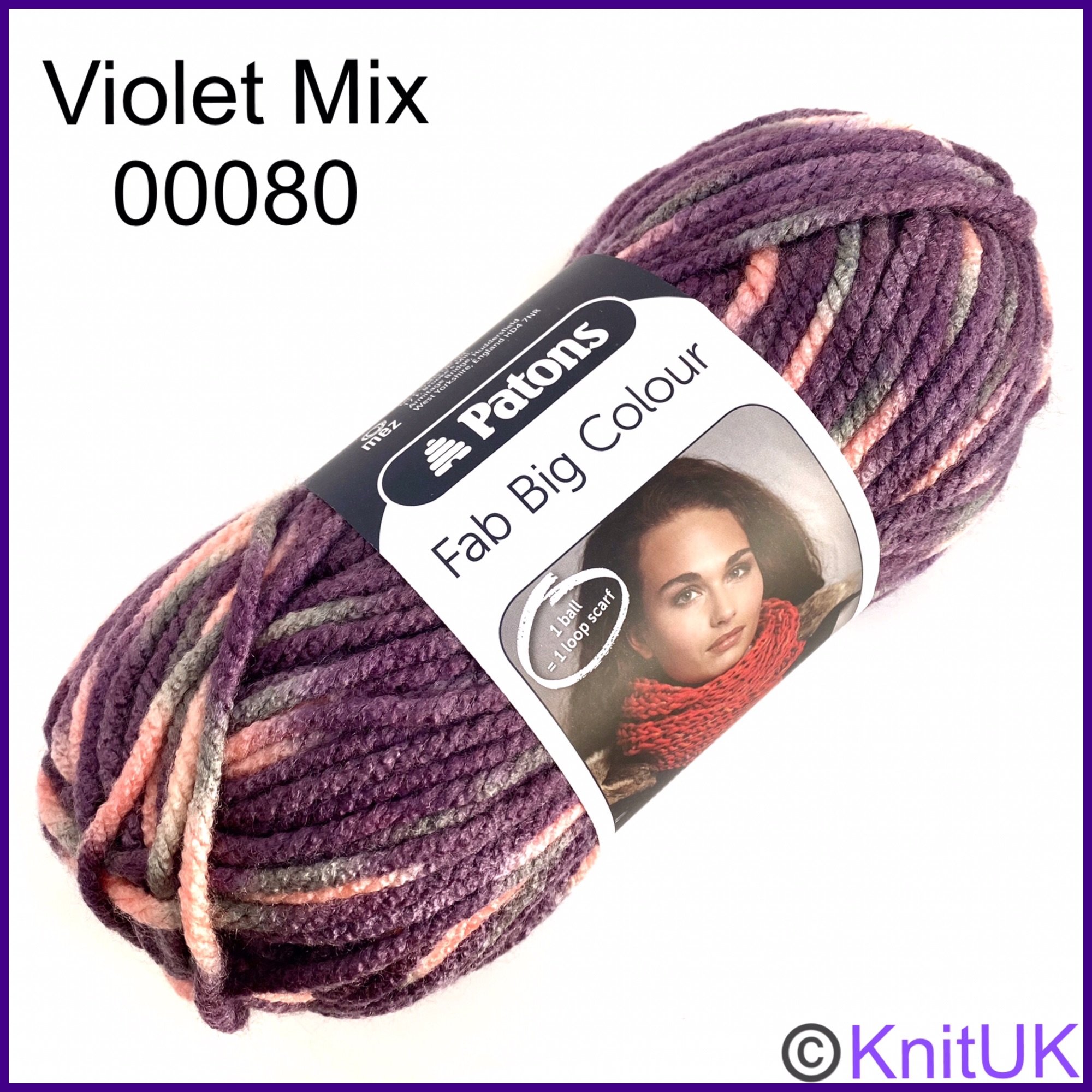 Patons Fab Big Colour violet mix chunk loom knitting crochet yarn