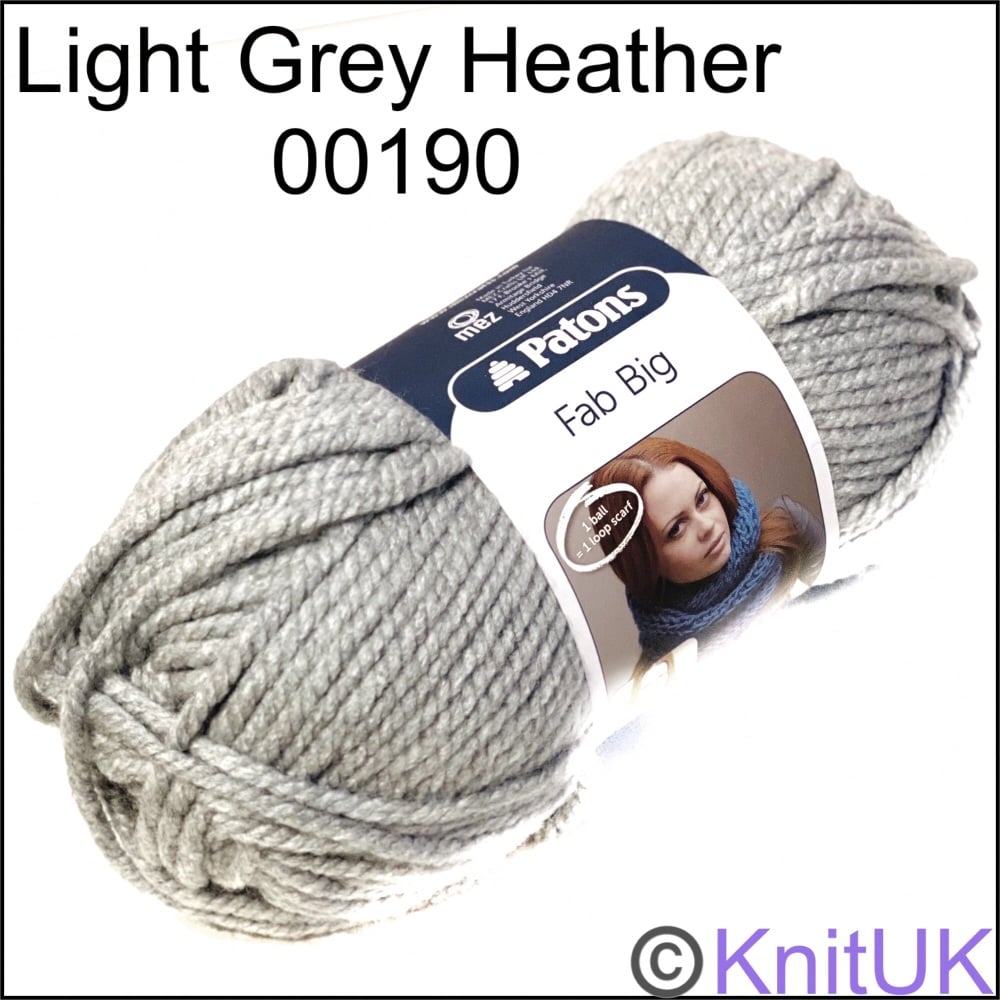 Patons fab big light grey heather super chunky loom knit crochet yarn