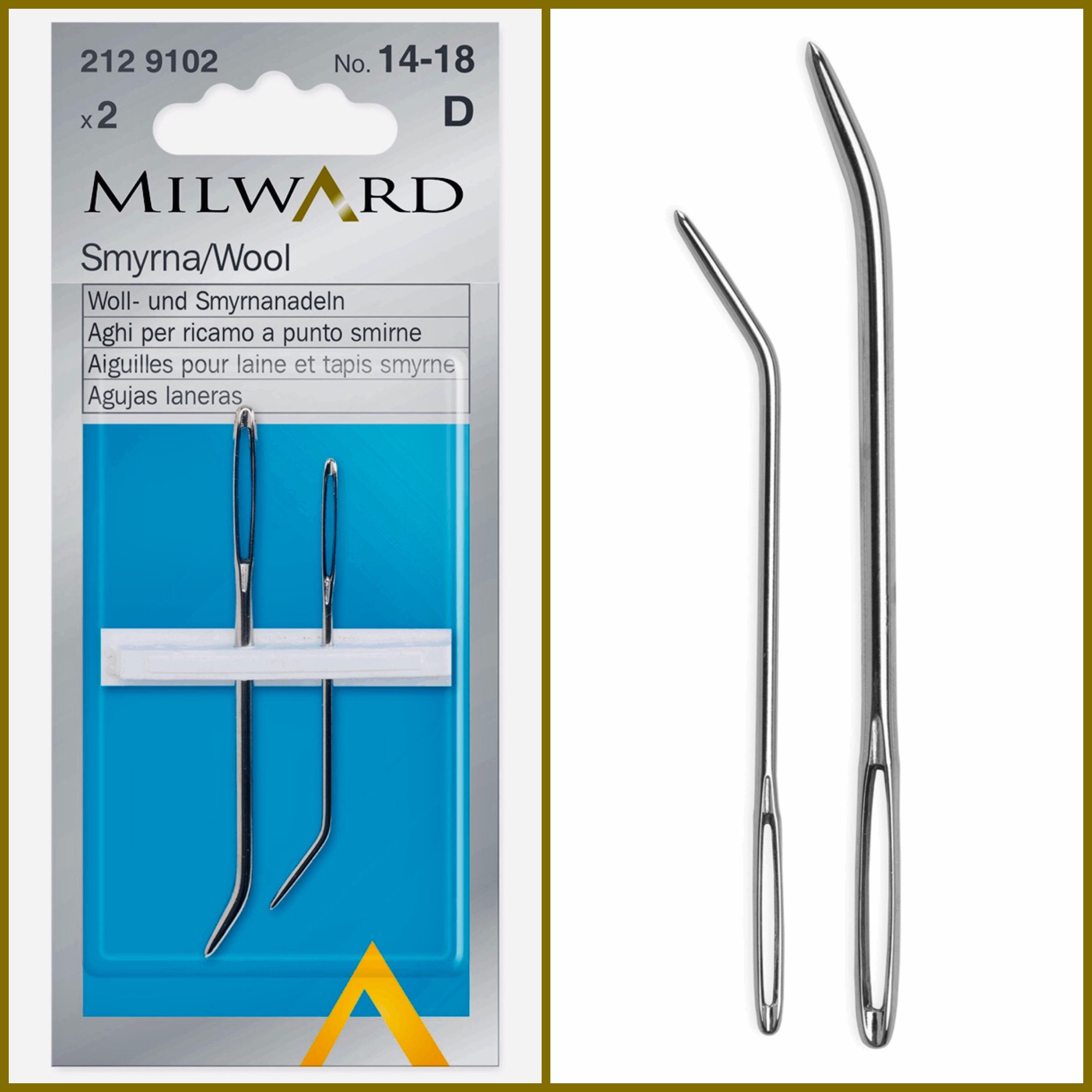 Milward Smyrna Wool Needles 14-18 bent tip metal steel