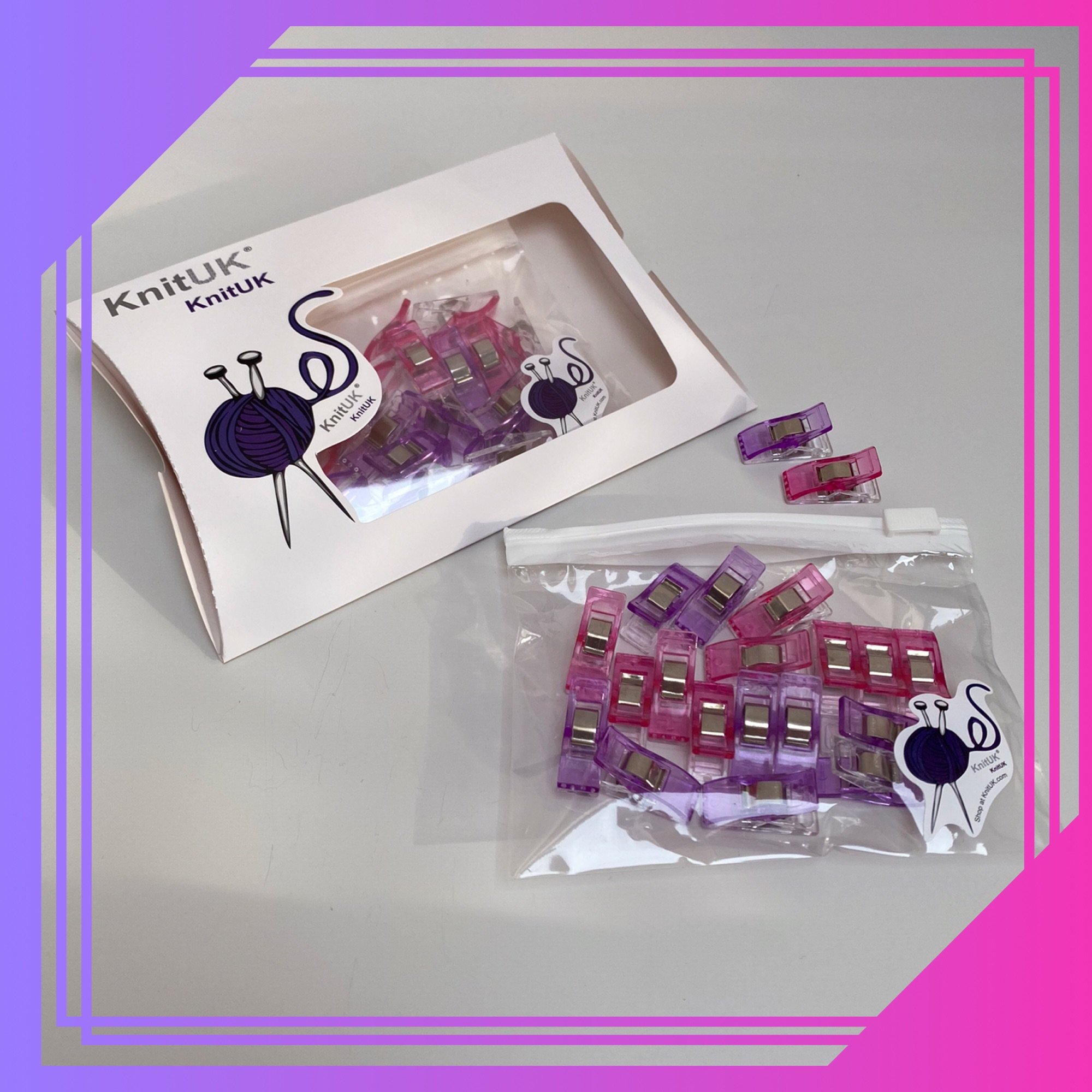 Knituk sewing clips in box pink purple