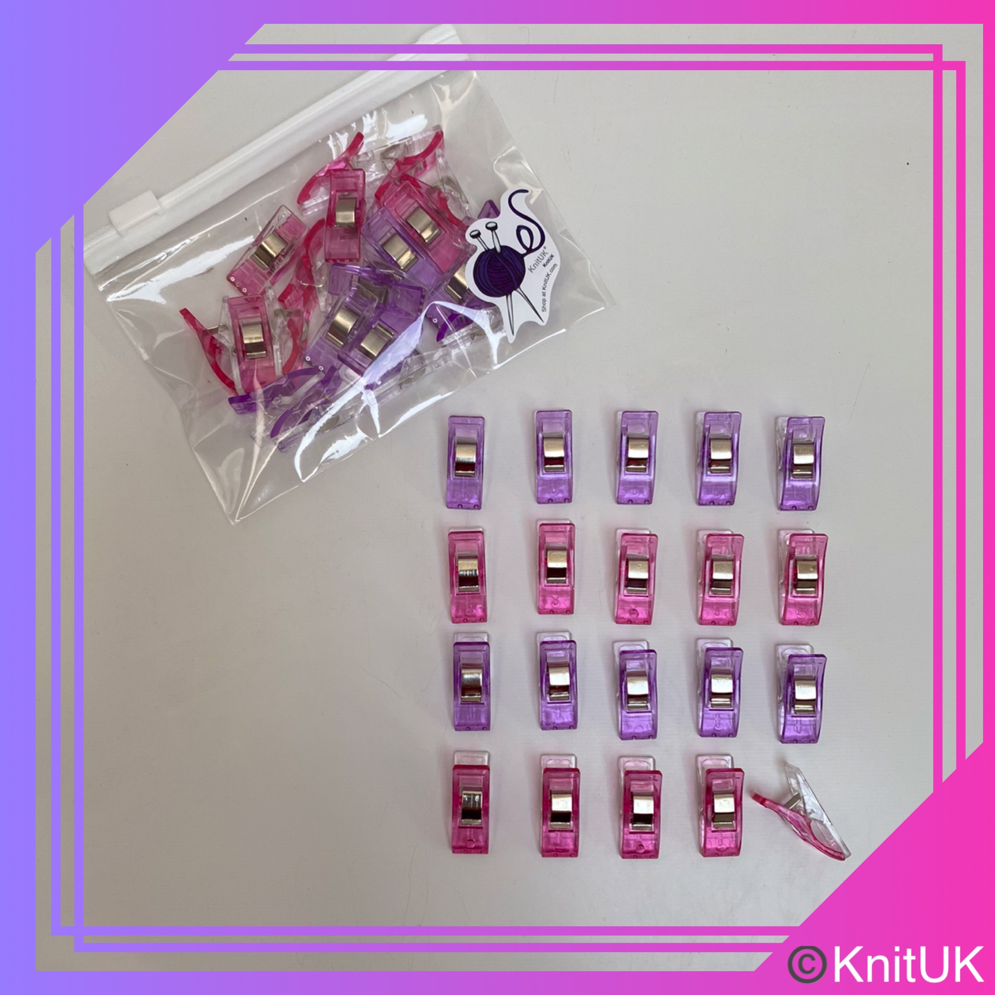 Knituk sewing clips pink purple zip bag