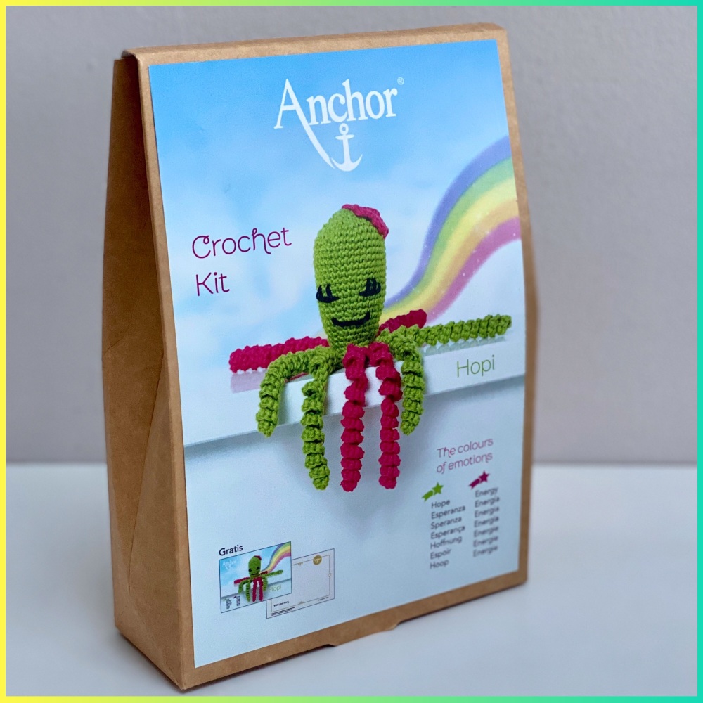 The Colours of emotions. Octopus Baby Collection. Crochet Kit Octopus. Hopi: Lime/Fuchsia. Anchor.