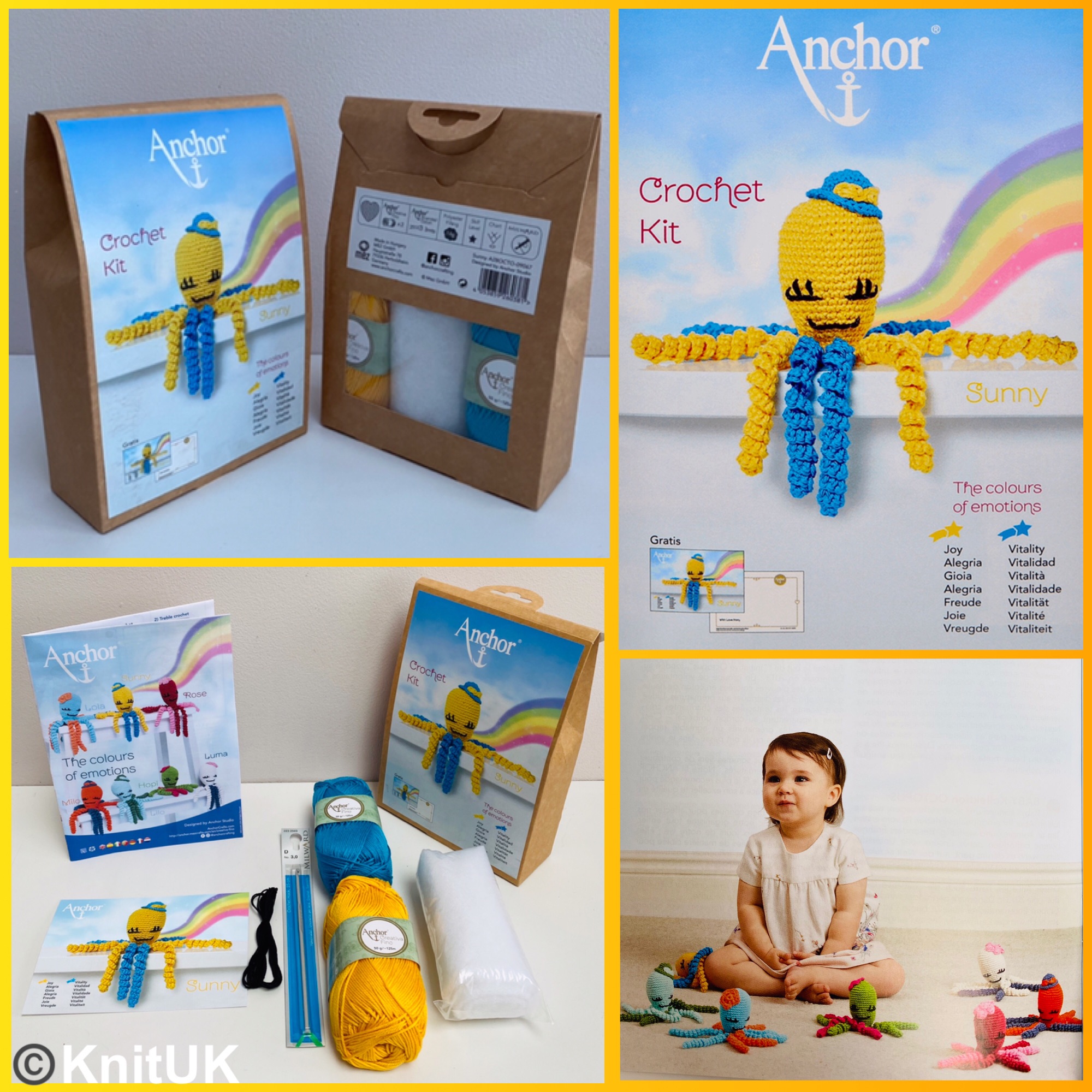 Anchor crochet kit octopus Sunny the colours of emotions with creativa fino