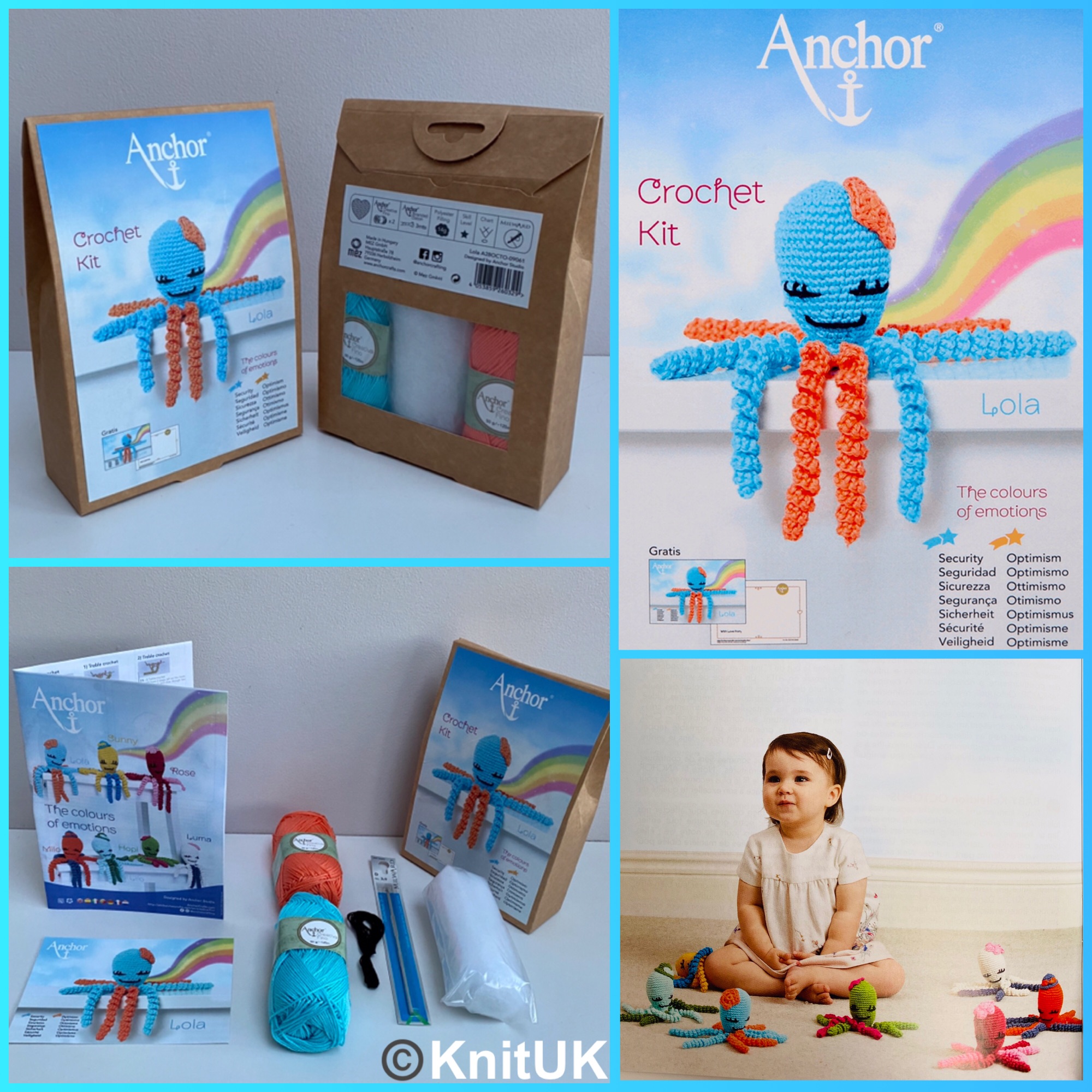 Anchor crochet kit octopus Lola the colours of emotions with turquoise peac