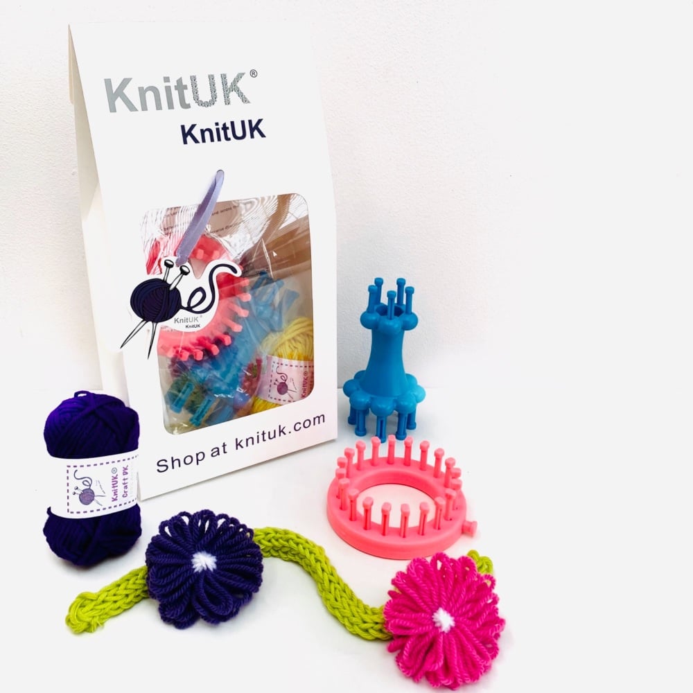 KnitUK Embellishment Set of 2 knitting looms: Pink Flower Loom + Blue Doubl