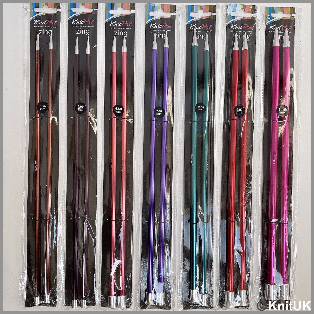 KnitPro Zing 35cm single-end knitting pins 5.5mm to 10mm aluminium needles