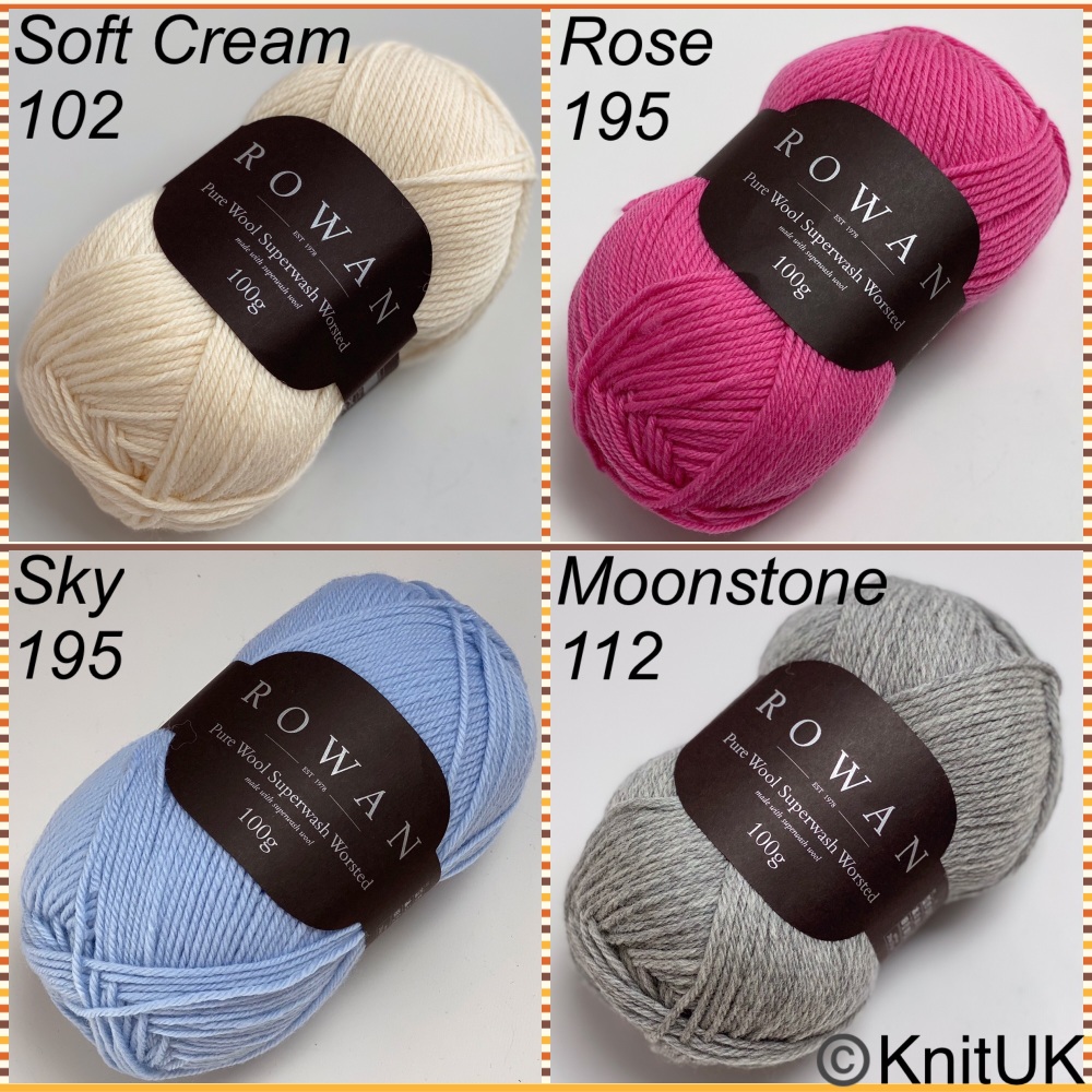 Rowan pure wool Superwash worsted soft cream rose sky moonstone knitting ya