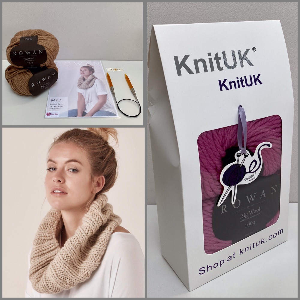KnitUK Knitting Kit Super Chunky Cowl 3 pics pattern rowan big wool box con