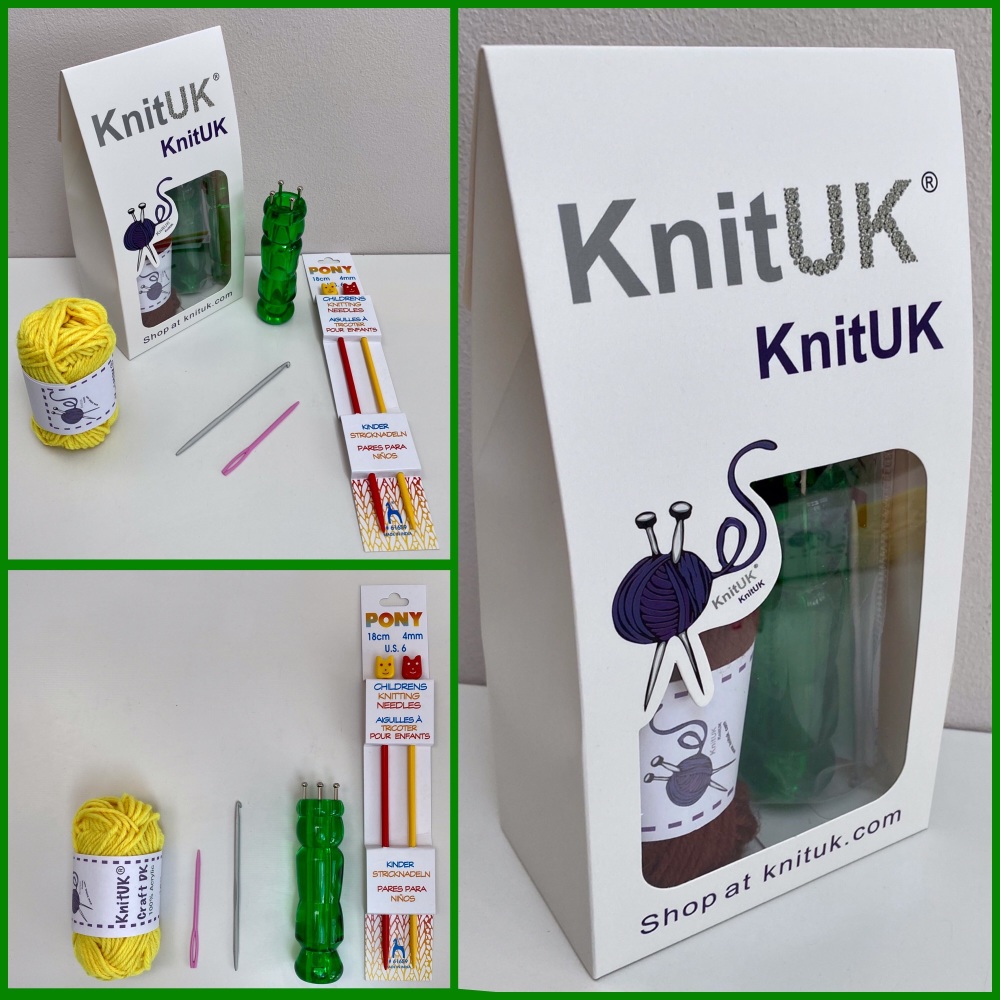 KnitUK knitting dolly &amp; needles kit french knitter spool loom hook and yarn