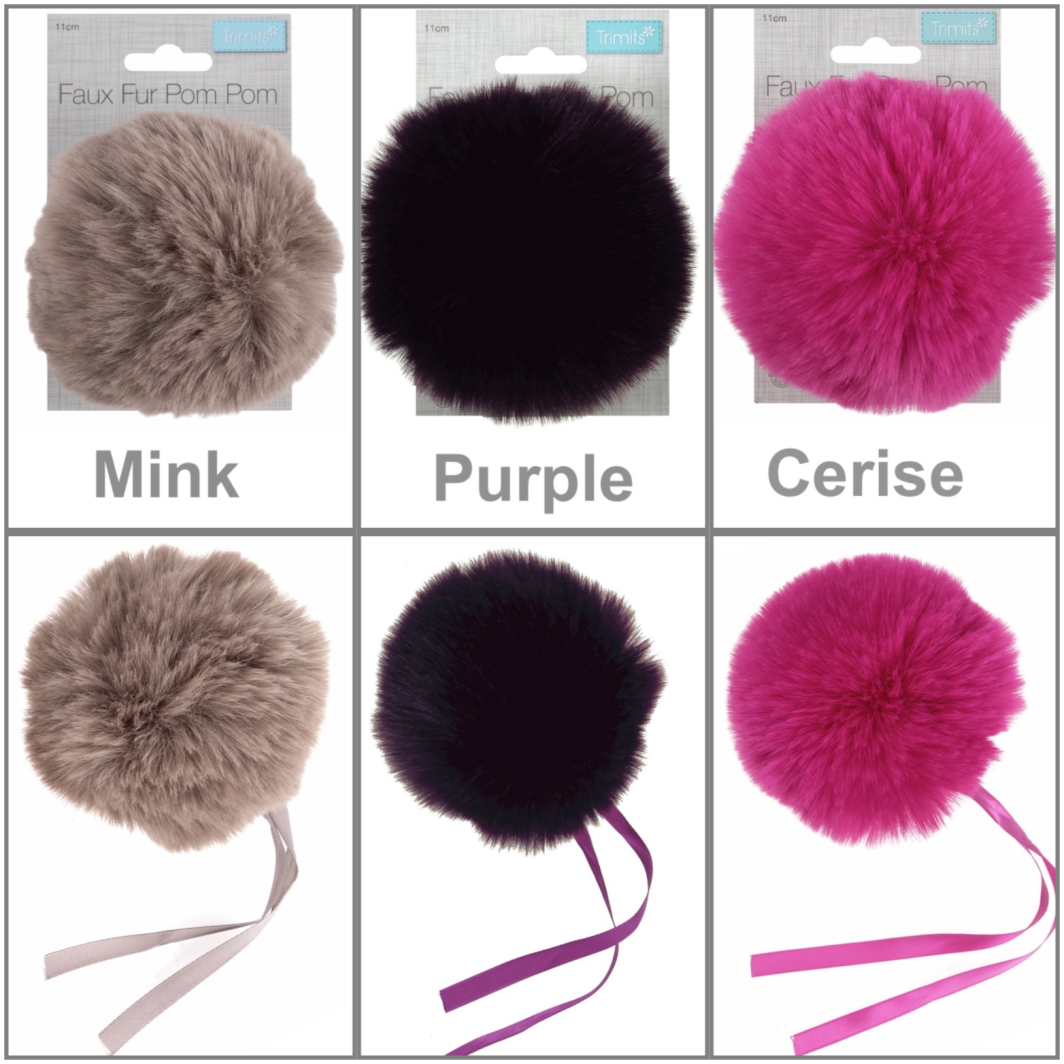 Large faux fur Pom pom Trimits pompoms KnitUK