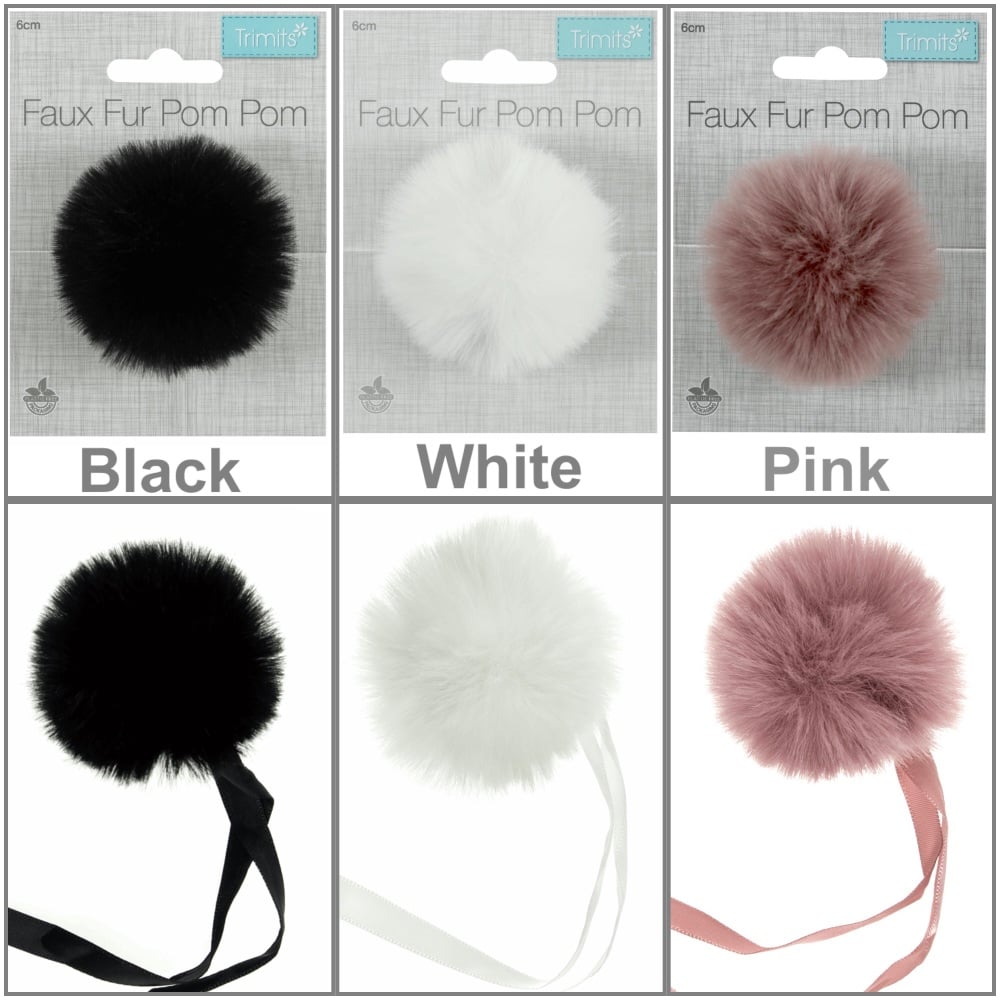 Trimits medium faux fur 6cm pom pom black white pink