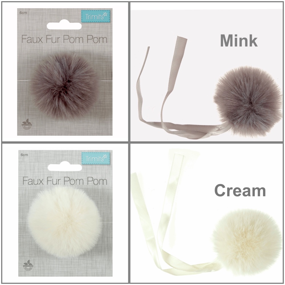 Trimits medium faux fur 6cm pom pom mink cream