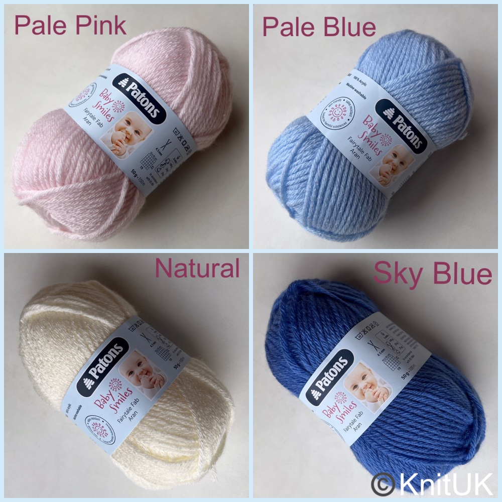 Patons Fairytale Fab Aran Baby smiles knitting yarn pale pink blue sky blue