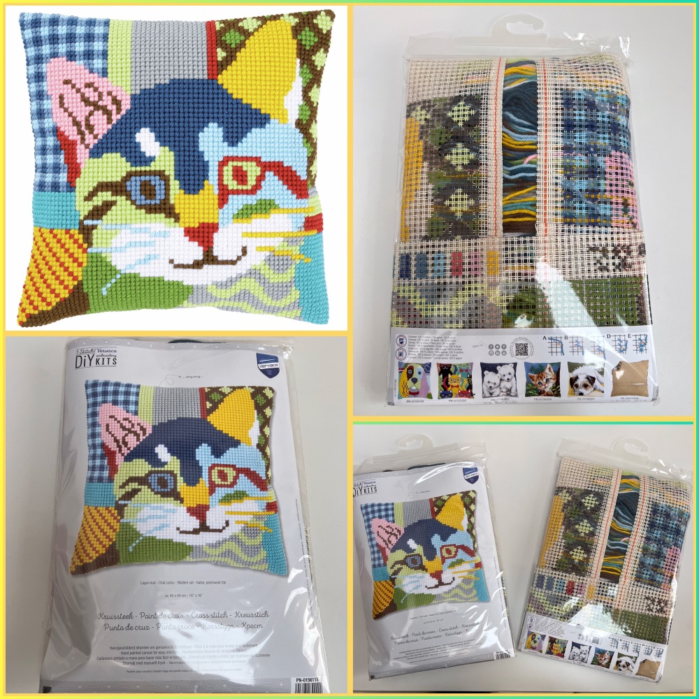 Vervaco cross stitch tapestry cushion kit modern cat
