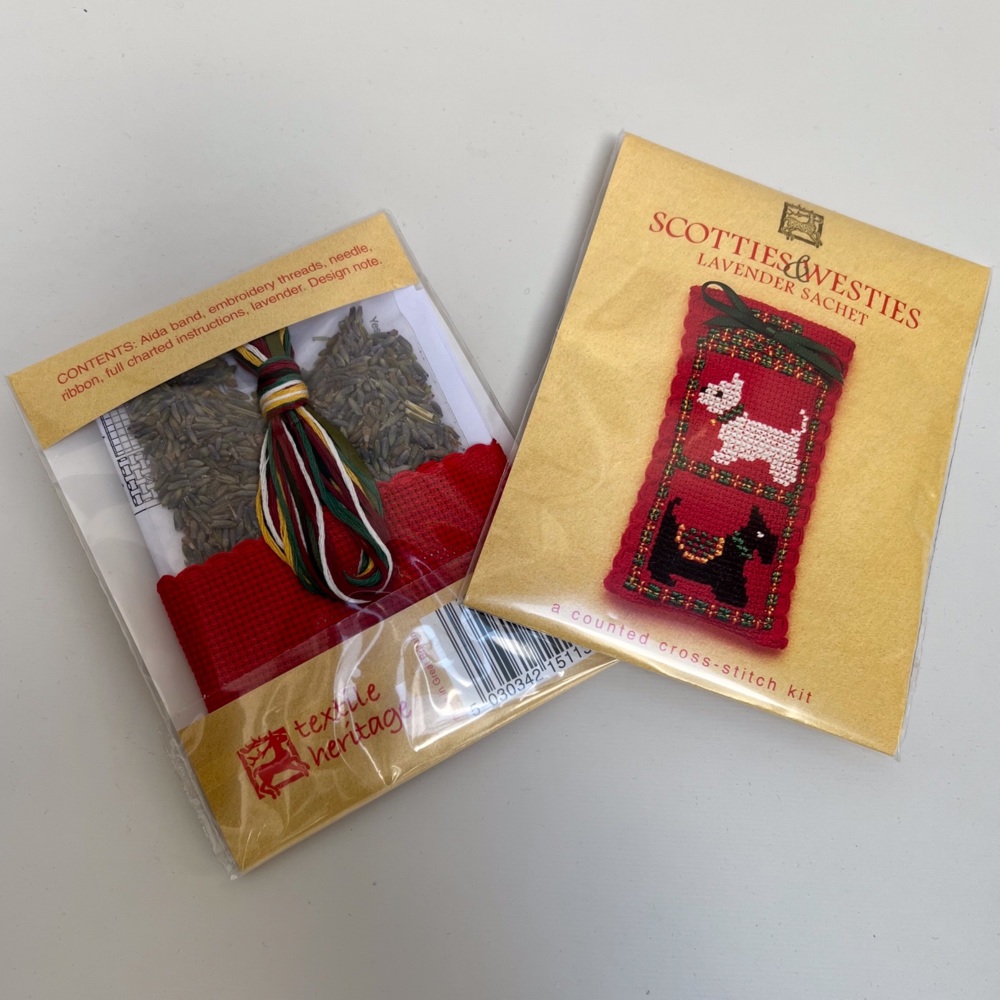 SACHET Scotties & Westies. Cross Stitch Kit by Textile Heritage (Made in UK)