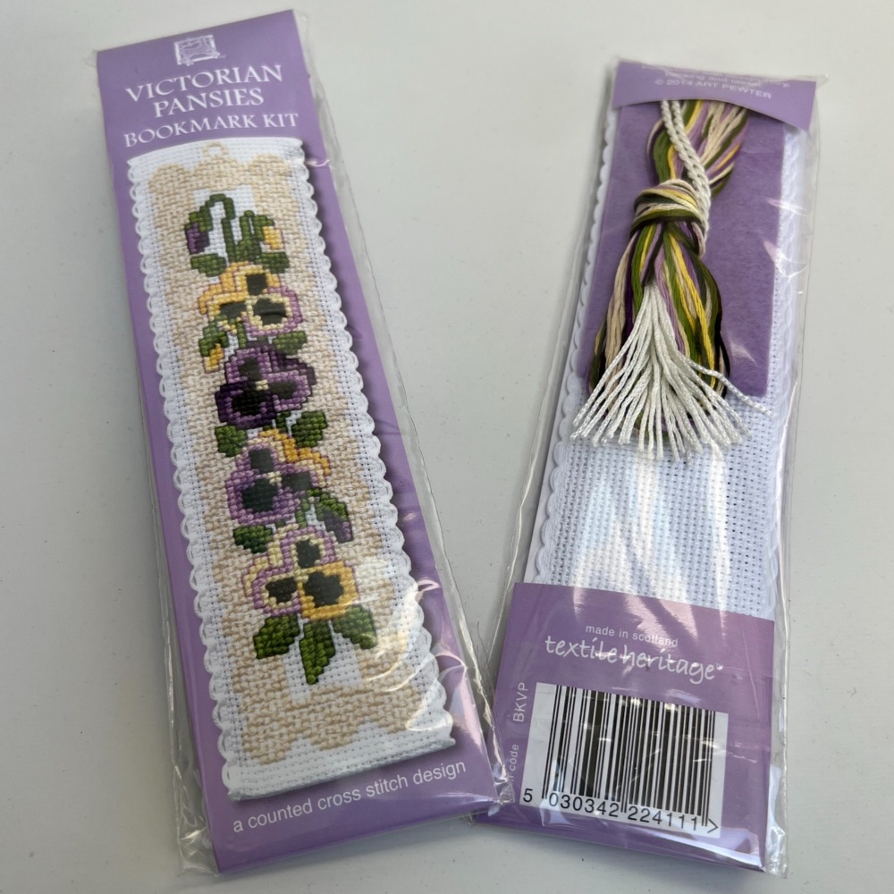 BOOKMARK Victorian Pansies. Cross-Stitch Kit by Textile Heritage