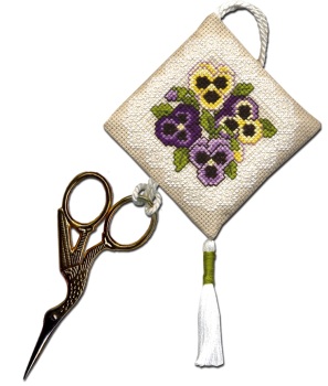 SCISSORS KEEP Victorian Pansies. Cross-Stitch Kit by Textile Heritage