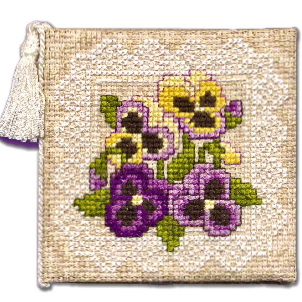 Needle Case Victorian Pansies Cross Stitch Kit by Textile Heritage.