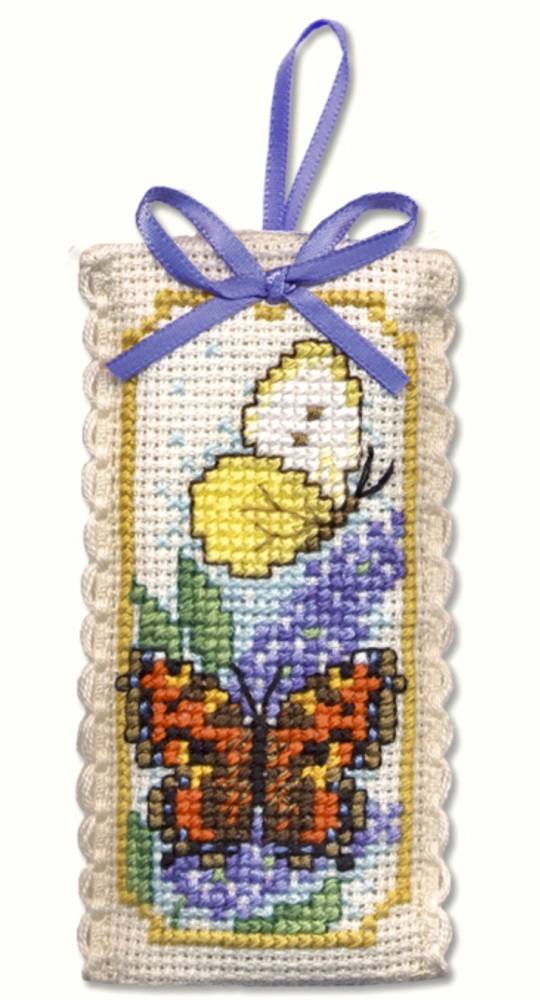 SACHET Butterflies & Buddleia. Cross Stitch Kit by Textile Heritage (Made in UK)