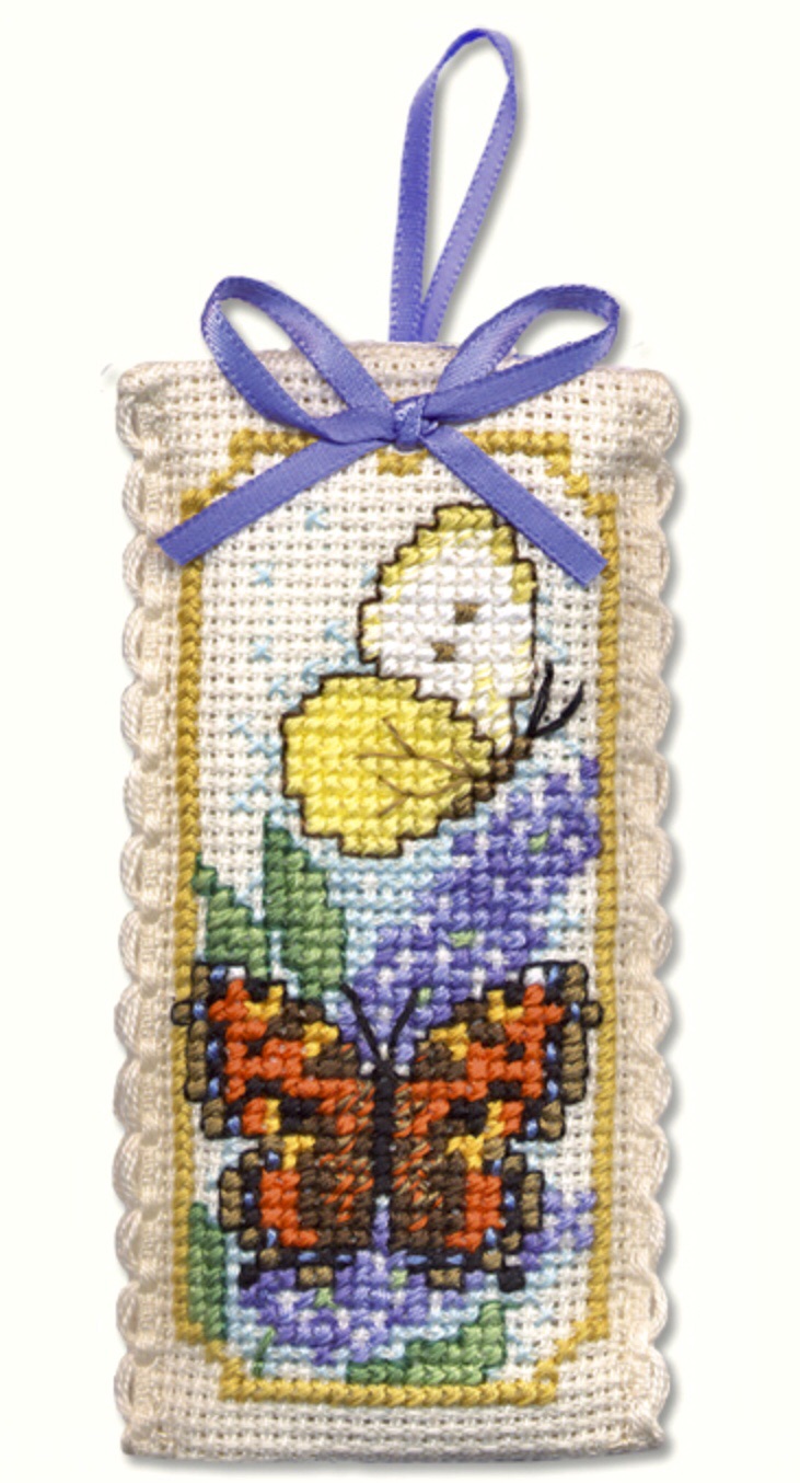 SACHET Butterflies & Buddleia. Cross Stitch Kit by Textile Heritage (Made i