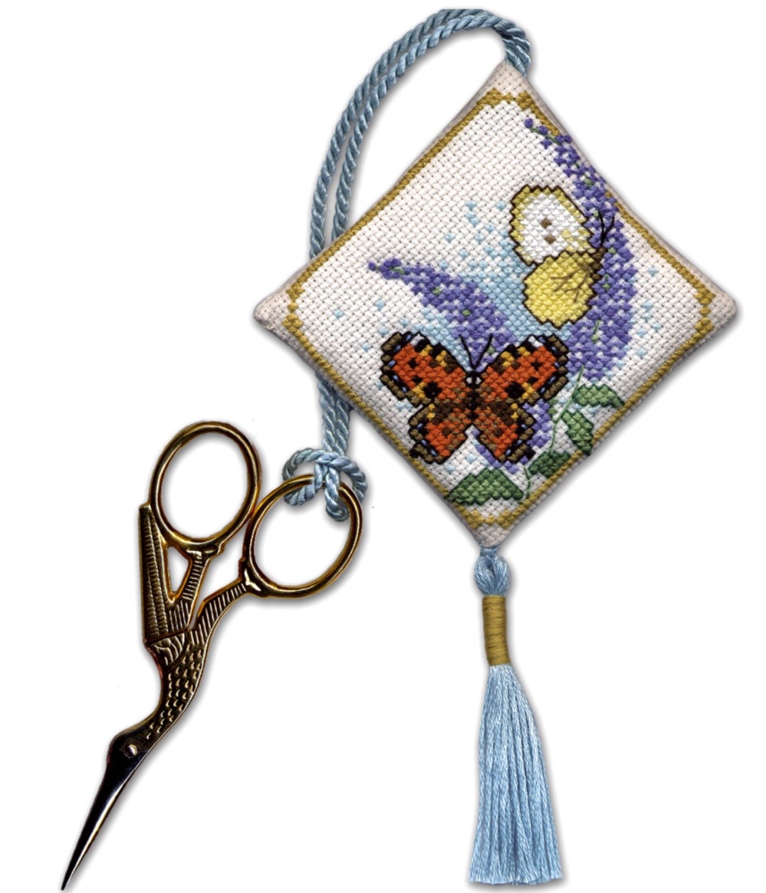 SCISSORS KEEP Butterflies & Buddleia. Cross-Stitch Kit by Textile Heritage.