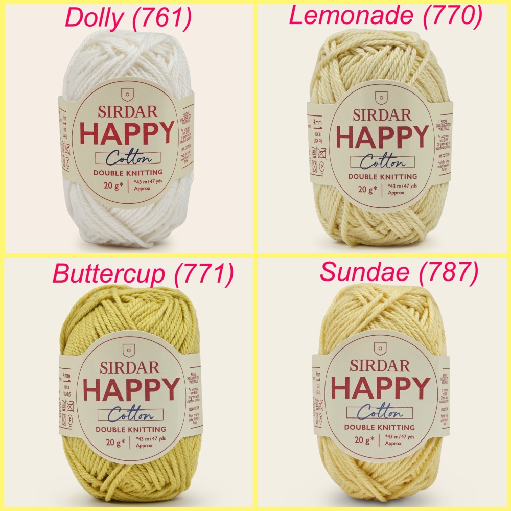 Sirdar Happy cotton dk yarn dolly lemonade buttercup sundae colours