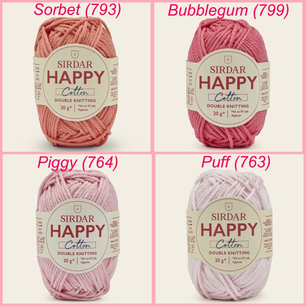Sirdar Happy cotton dk yarn sorbet bubblegum piggy puff colours