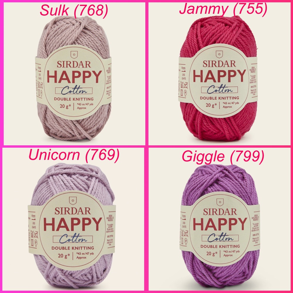 Sirdar Happy cotton dk yarn sulk jammy unicorn giggle colours