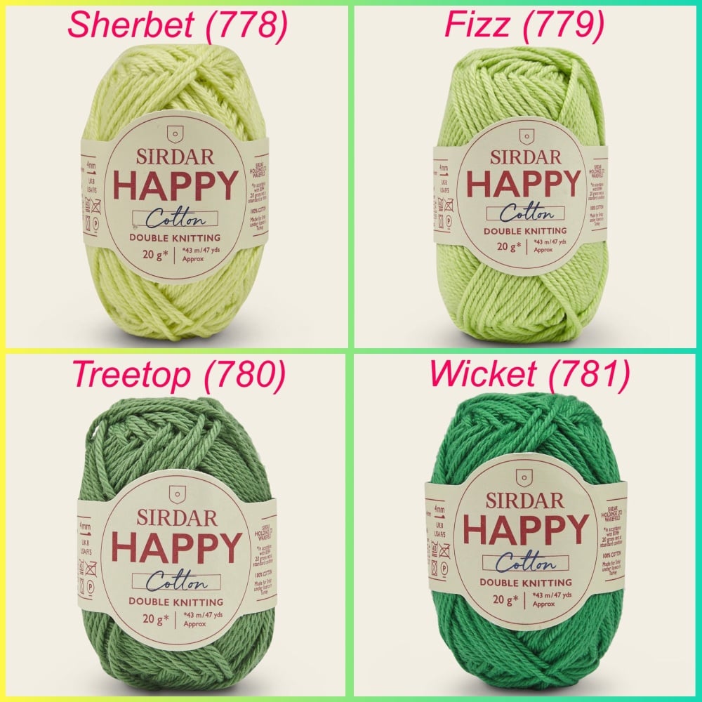 Sirdar Happy cotton dk yarn sherbet fizz treetop wicket colours
