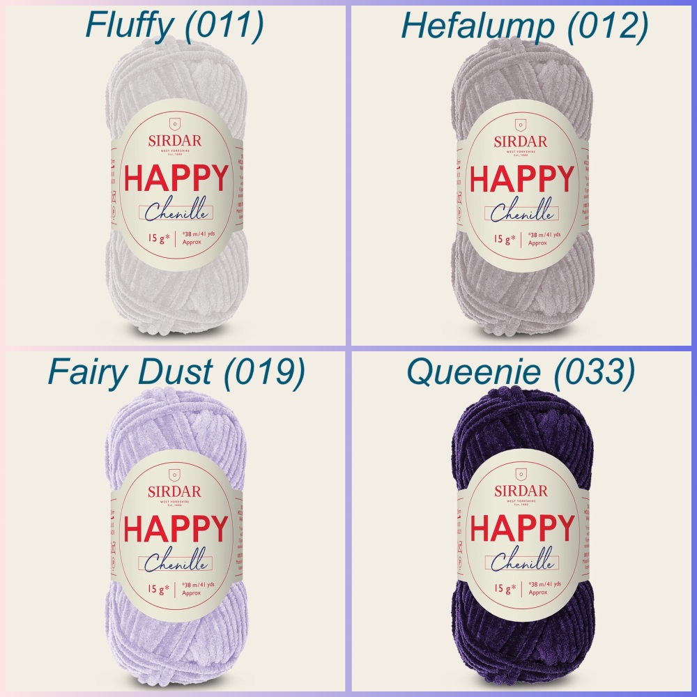 Sirdar Happy Chenille yarn fluffy hefalump fairy dust queenie colours croch