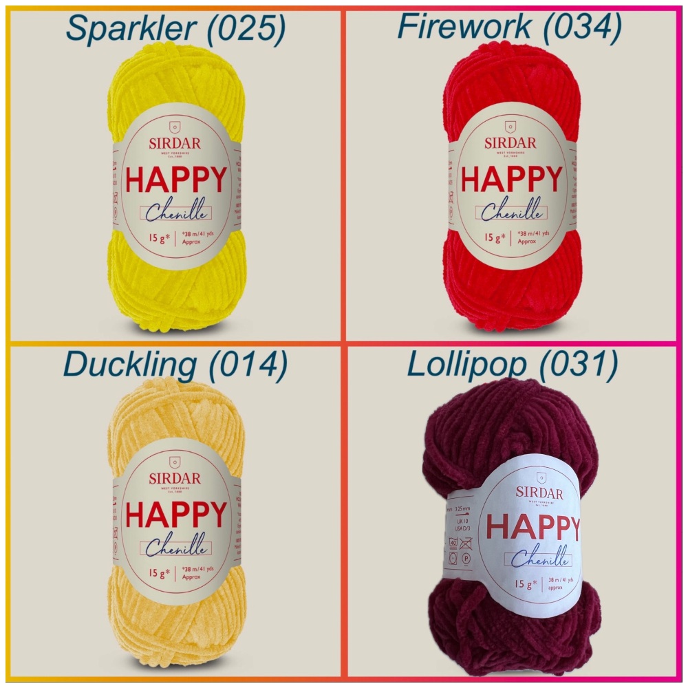 Sirdar Happy Chenille yarn sparkler firework duckling lollypop crochet amig