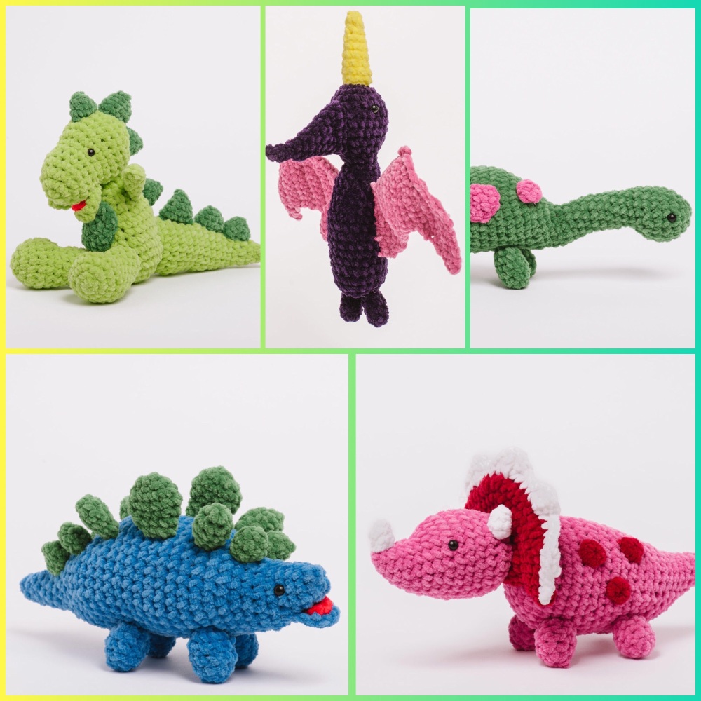 Sirdar Happy Chenille book 5 Roarsome Dinosaurs crochet Amigurumi