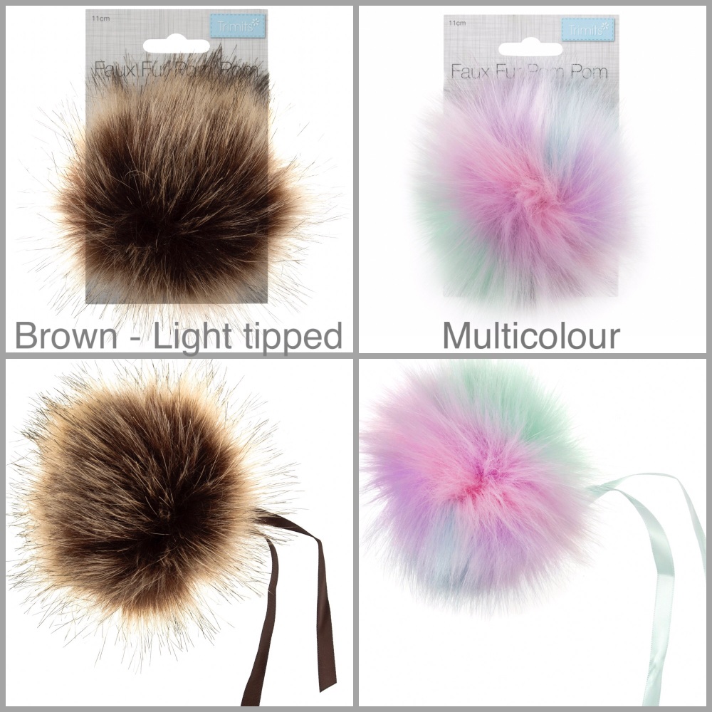 Trimits 11cm pompom faux fur brown tipped multicolour