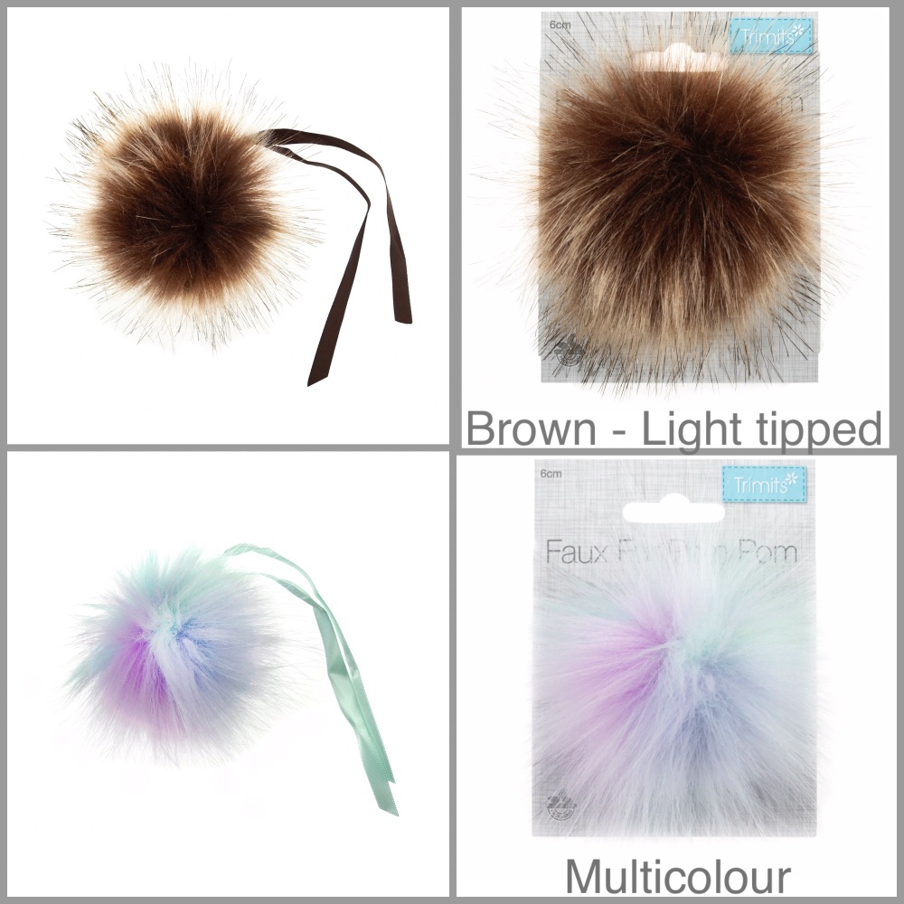 Trimits 6cm pompom faux fur brown tipped multicolour