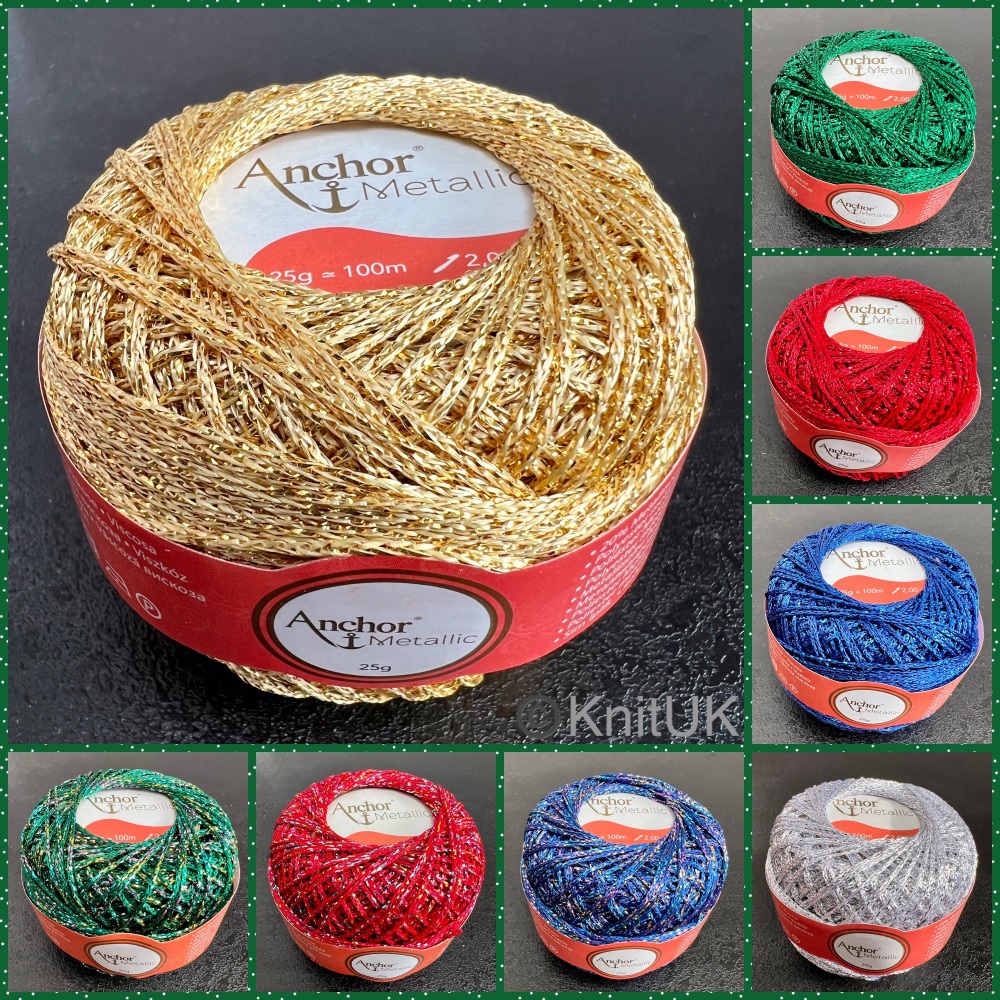 Anchor Artiste Metallic crochet yarn assortment 8 pack colours gold silver