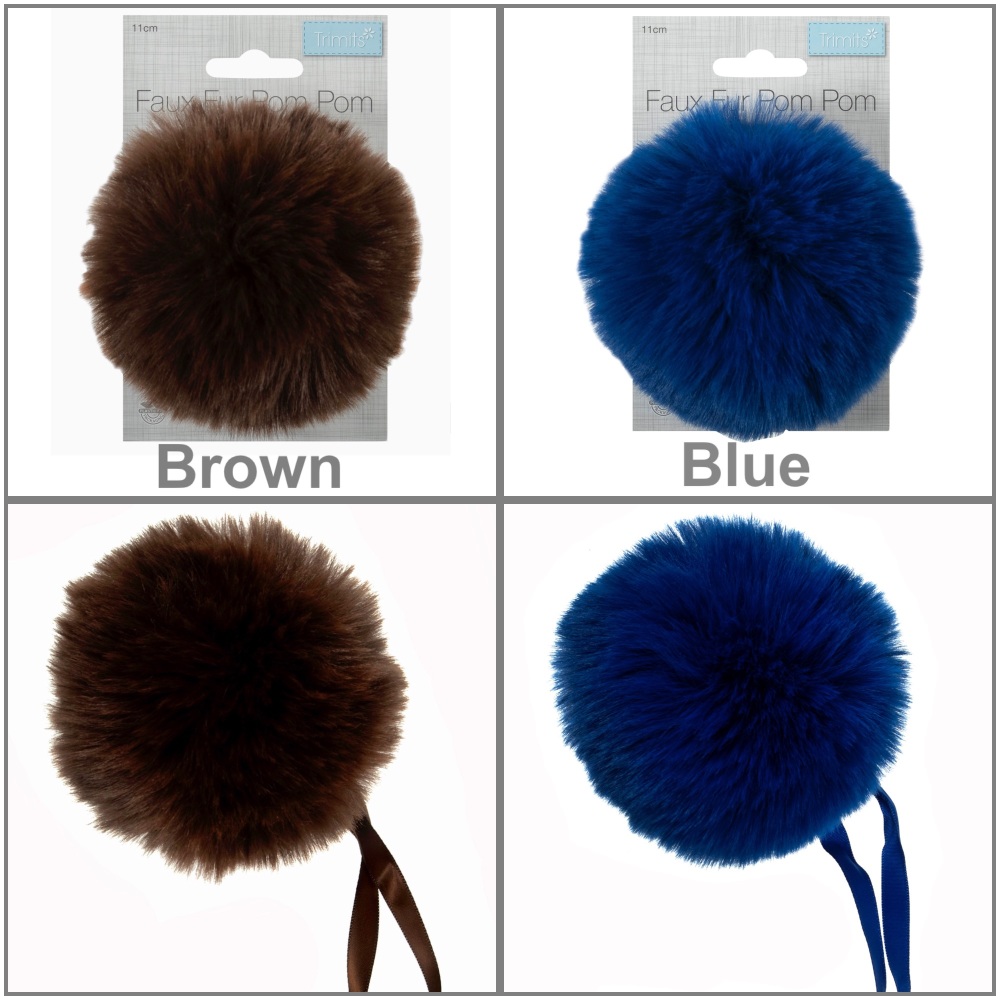 Trimits faux fur pompom 11cm blue brown