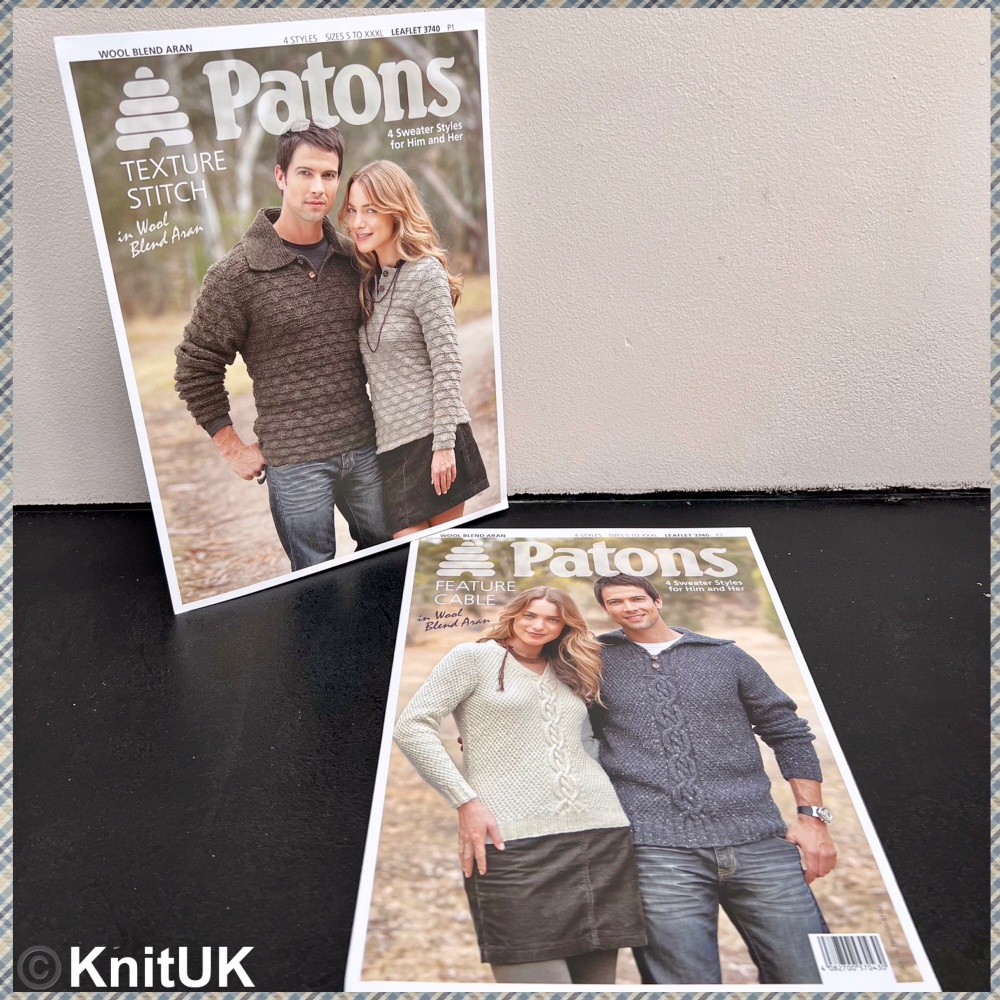 Patons texture stitch in wool blend aran knitting pattern 3740 sweaters for