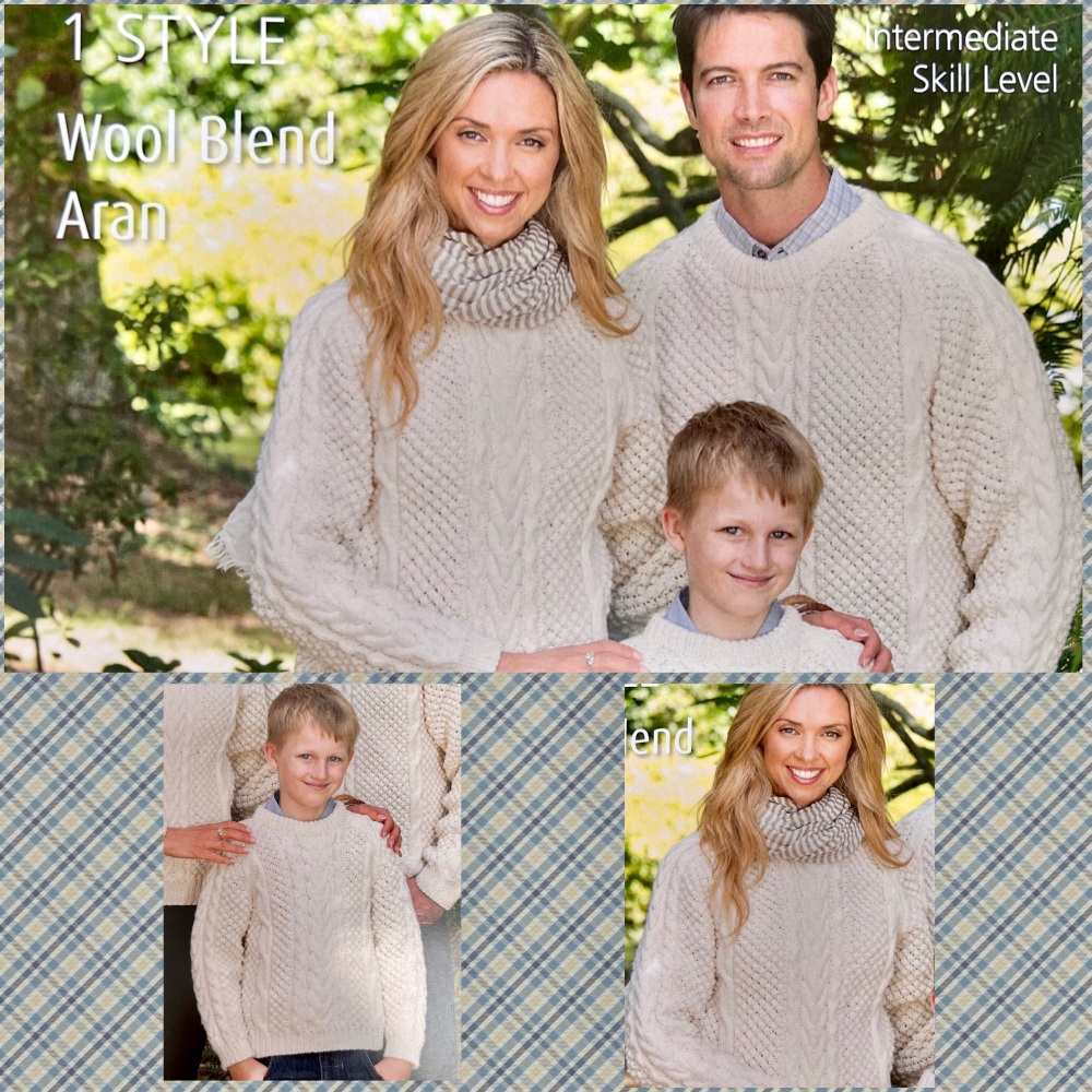Patons aran sweater crew neckline in wool blend aran leaflet 3916 knitting