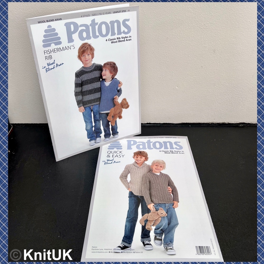 Patons Rib Knits for Kids in Wool blend aran leaflet 3755 fisherman&rsquo;s rib 4