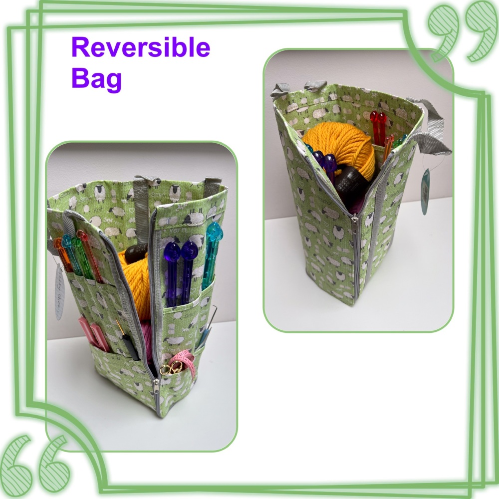 Hobby gift reversible knitting bag with pin storage sheep 2 pics