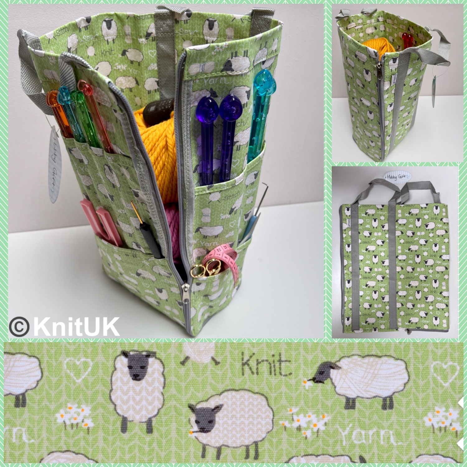 Reversible Knitting bag with pin storage Hobby Gift organisers KnitUK