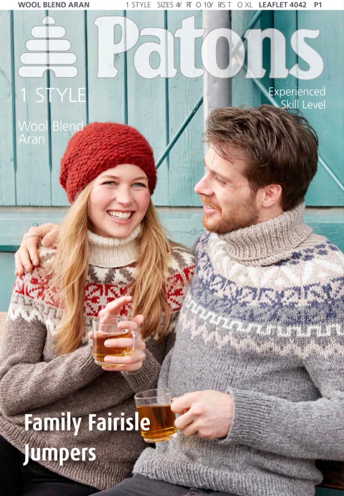 Patons Family Fair Isle Jumpers. 1 Style in Wool Blend Aran. Leaflet 4042. Knitting.